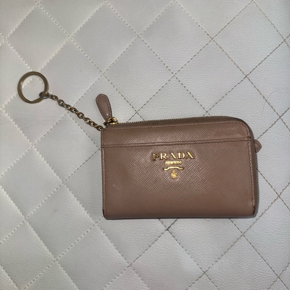 Prada Handbags - Prada Beige Leather Keychain Wallet with Gold Logo